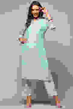 Blue Polyester Asymmetric Kurta image number 0