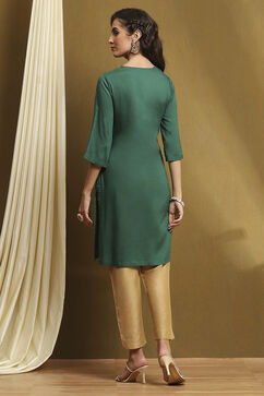 Bottle Green Solid Gathered Straight Kurta image number 3