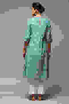 Light Blue Cotton IKAT Straight Yarndyed Kurta image number 3