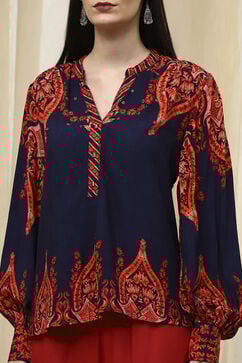 Blue Printed High-Low Top image number 1