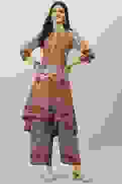 Beige Cotton Blend Asymmetric Printed Kurta Suit Set image number 0