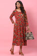 Red LIVA Flared Fusion Dress image number 5