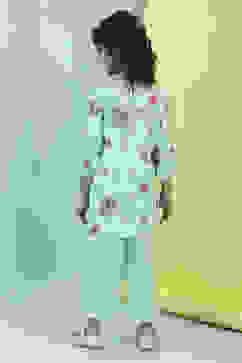 Turquoise Cotton Floral Straight Kurta Pants Set image number 4