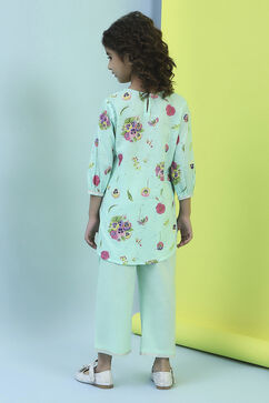Turquoise Cotton Straight Suit Set image number 4