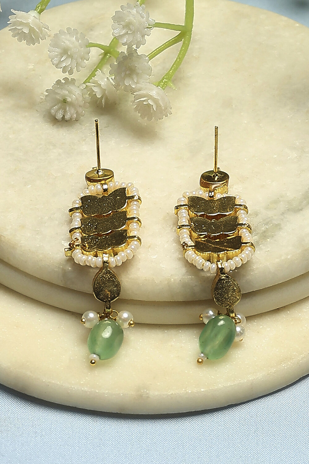 Pink Green Brass Drop & Danglers image number 2