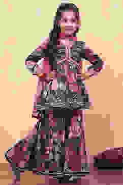 Blue Poly Chinnon Floral Printed Gathered Suit Set image number 6