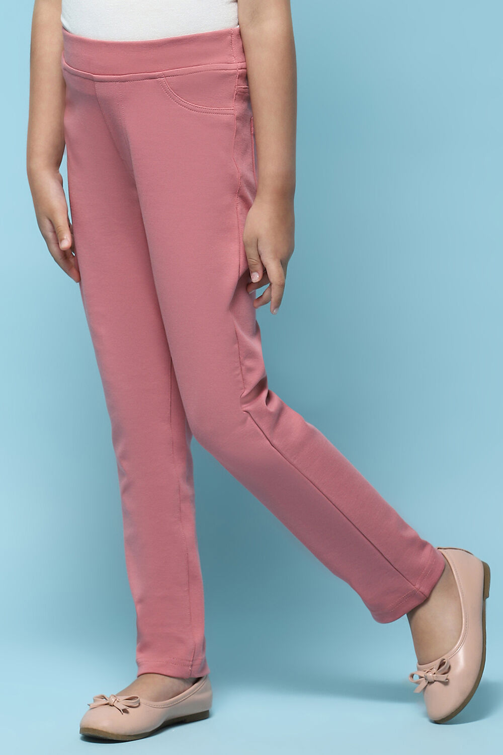 Onion Pink Cotton Lycra Skinny Jeggings image number 2