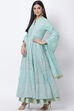Mint Green Cotton Anarkali Kurta Lehenga Suit Set image number 2