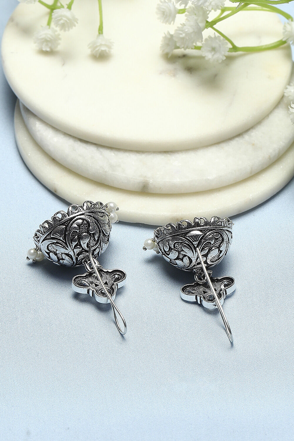 White Oxidised Stone Studded Everyday Jhumkas image number 2