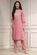 Pink Embroidered Straight Suit Set image number 6