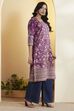 Purple Cotton Floral Printed Straight Kurta image number 3
