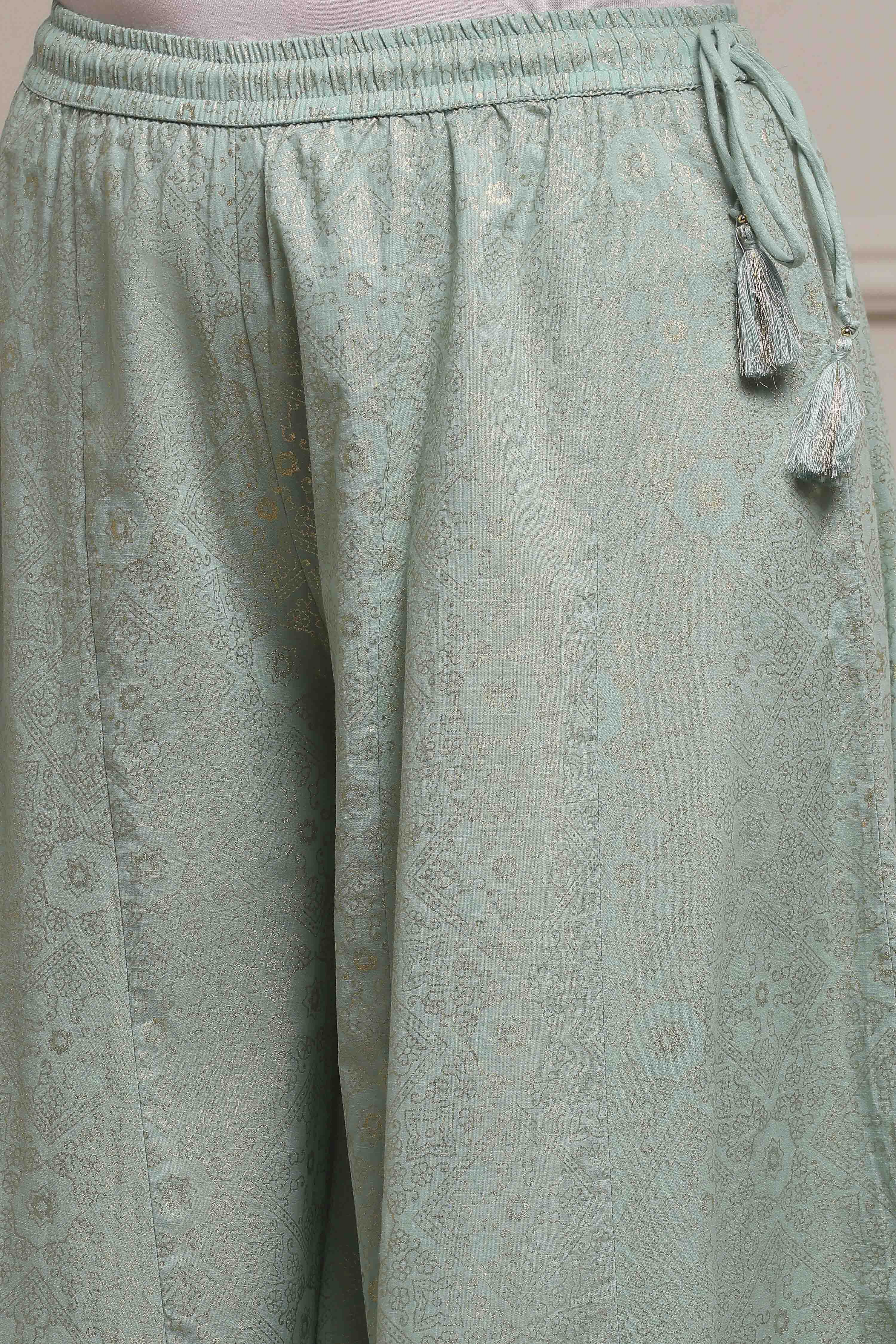 Light Green Cotton Straight Dyed Suit Set image number 2