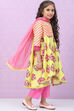 Lime Green Art Silk Flared Kurta Regular Pants Suit Set image number 5