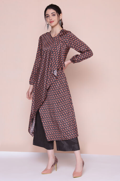 Brown Viscose A-line Tunic Pants Set image number 2