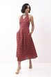 Maroon Cotton Printed A Line Dress image number 2
