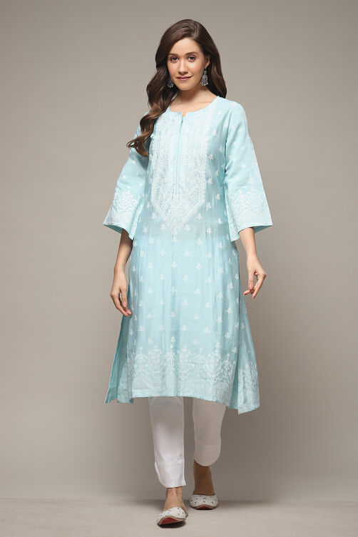 Blue Viscose Straight Printed Kurta image number 1