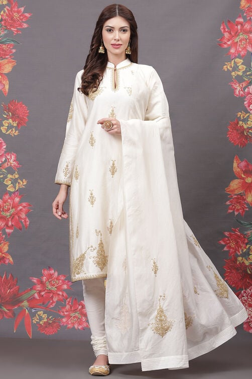 Rohit Bal Yellow Cotton Silk Straight Yarndyed Suit Set image number 0