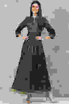 Black Cotton Flared Printed Dress image number 0