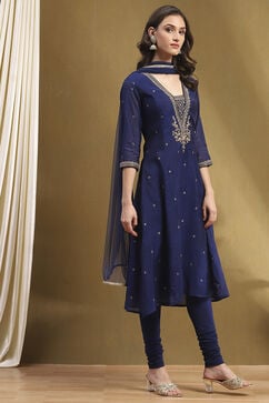 Navy Blue Embroidered Festive Kalidar Suit Set image number 5
