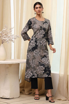 Charcoal Viscose Rayon Straight Kurta image number 5