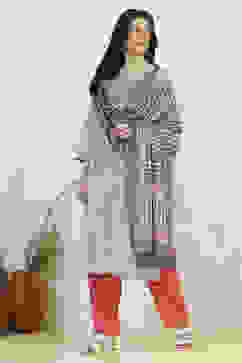 Grey Cotton Printed Embroidered Unstitched Suit Set image number 1