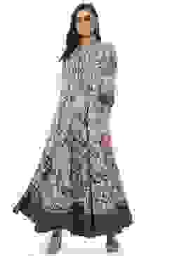 Beige LIVA Flared Printed Kurta Dress image number 0