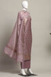 Lavender Cotton Printed Embroidered Unstitched Suit Set image number 4