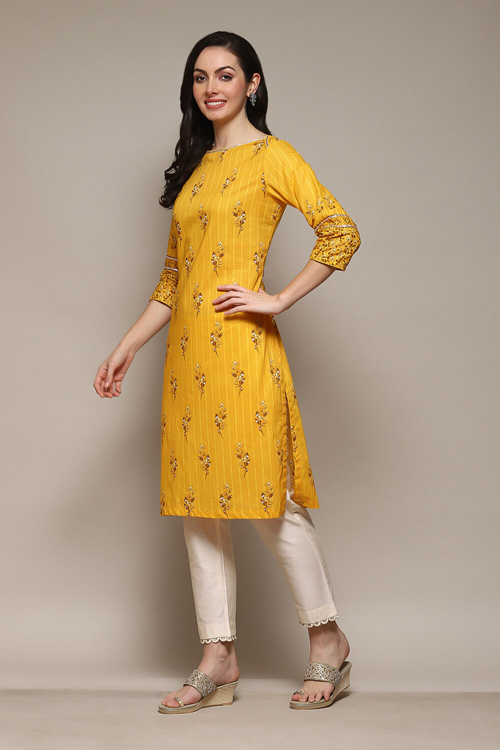 Green Cotton Straight Printed Kurta image number 2