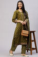 Olive Cotton Woven Unstitched Suit Set image number 7