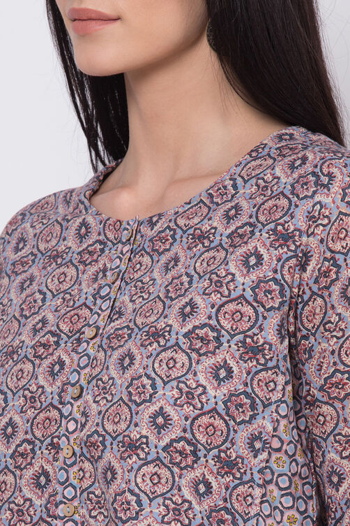 Peach Cotton A-Line Printed Kurta image number 1