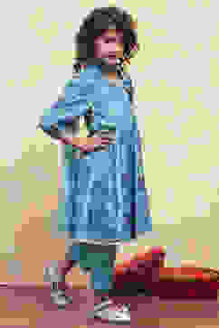 Turquoise Angrakha Printed Flared Suit Set image number 5