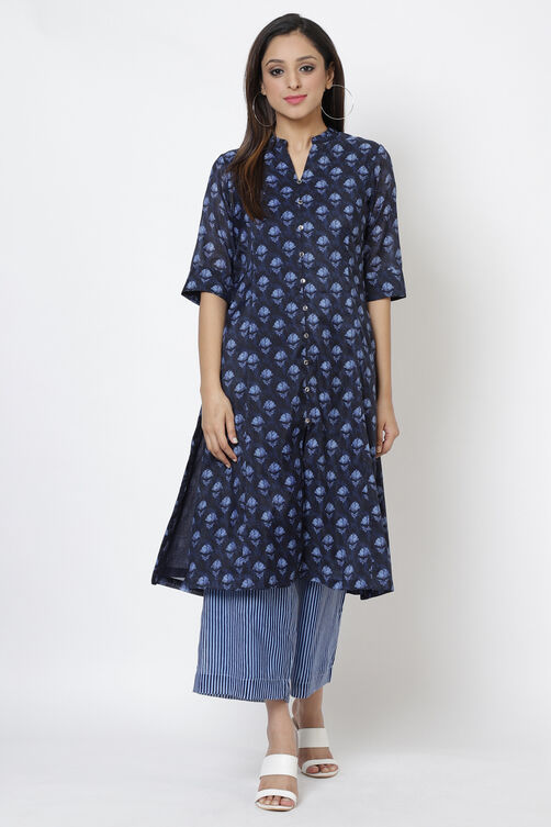 Navy Blue Art Silk Kurta Pants Set image number 0
