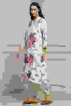 White and Purple Printed Straight Kurta image number 2