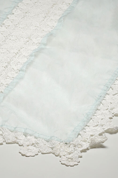 Light Blue Muslin Lace Unstitched Suit Set image number 4