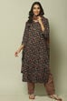 Black Cotton Screen Print Unstitched Suit Set image number 7