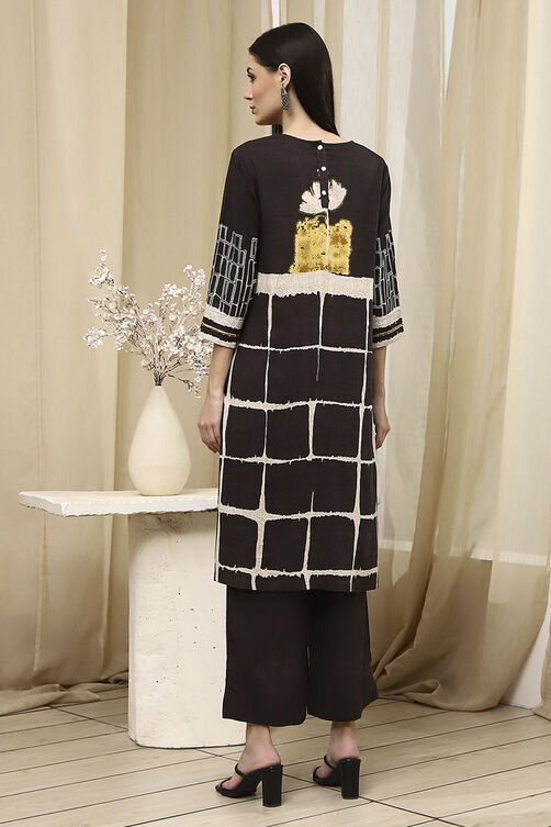 Coffee Brown Printed Straight Kurta Set image number 4