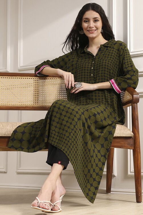 Indigo Blue Viscose Straight Printed Kurta image number 0