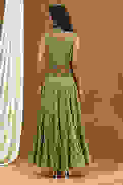 Green Georgette Festive Tiered Anarkali Dress image number 2