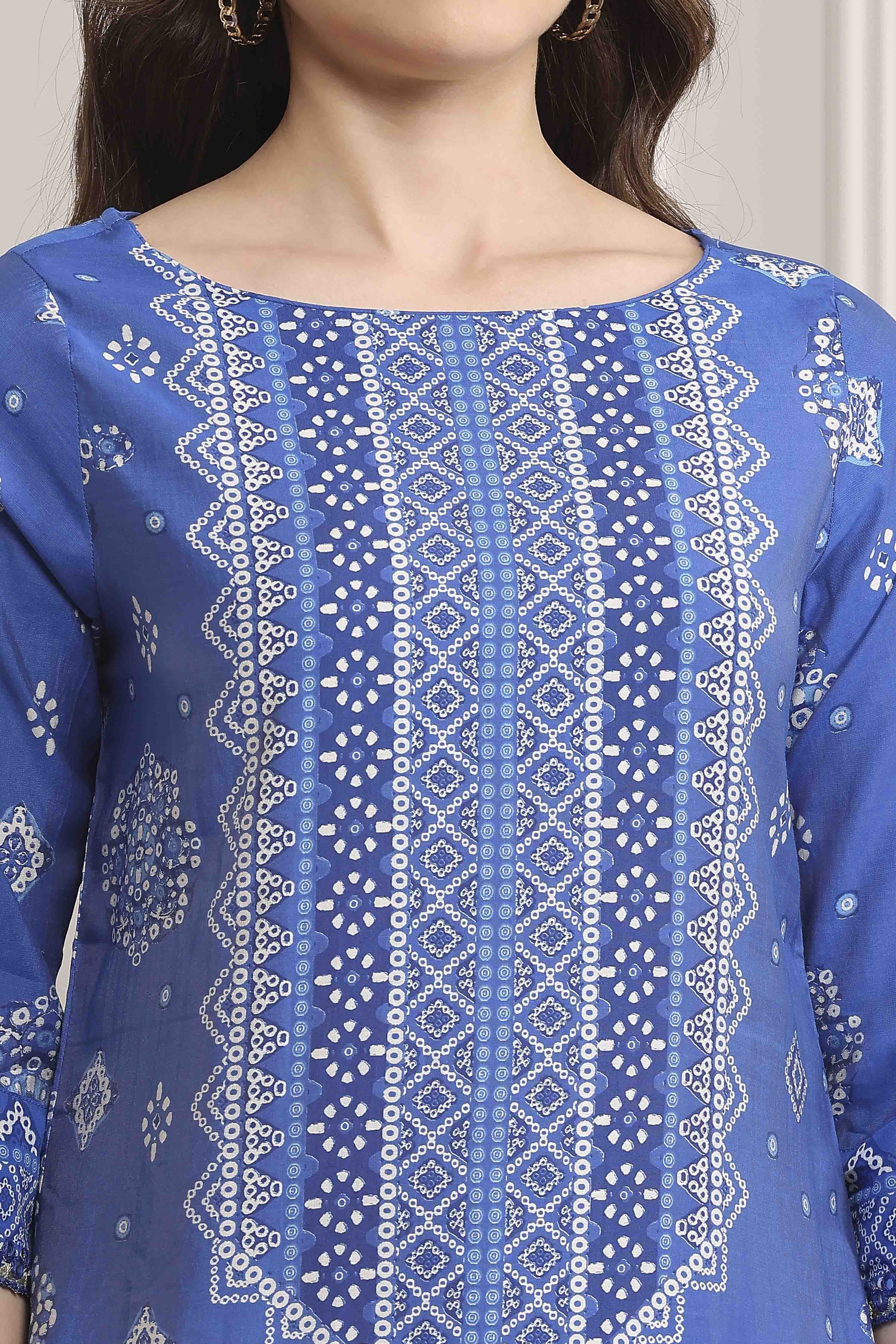 Royal Blue Rayon Straight Printed Kurta image number 1