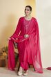 Fuchsia Viscose Rayon Embellished Yoke Straight Kurta Set