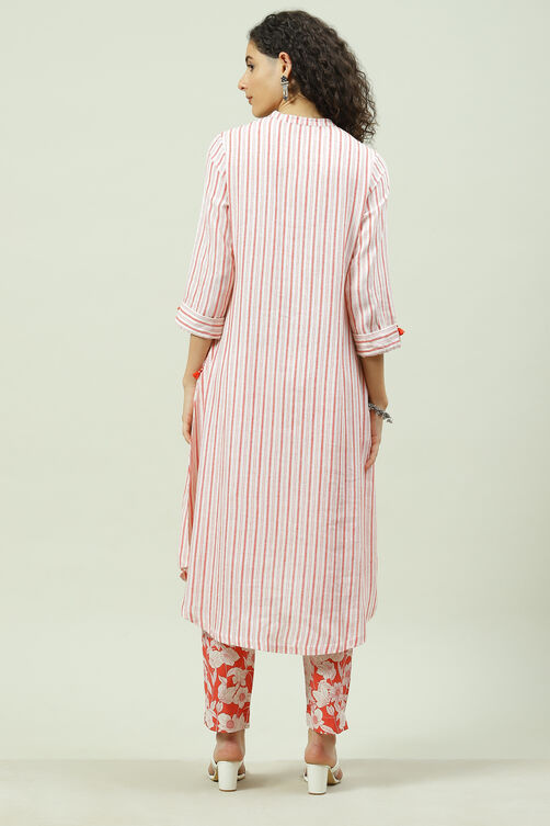 White Blue Cotton Asymmetric Kurta Set image number 4