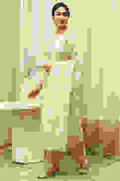 Beige Chanderi Jamdani Unstitched Suit Set image number 5