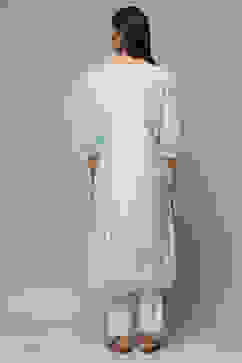 Blue Viscose Straight Printed Kurta image number 4