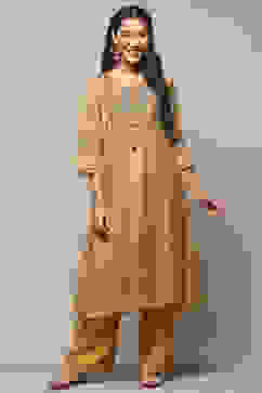 Mustard Tissue Gathered Suit set image number 6