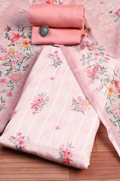 Pink Linen Floral Printed Unstitched Suit Set image number 0