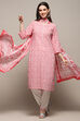 White Red Cotton Straight Suit Set