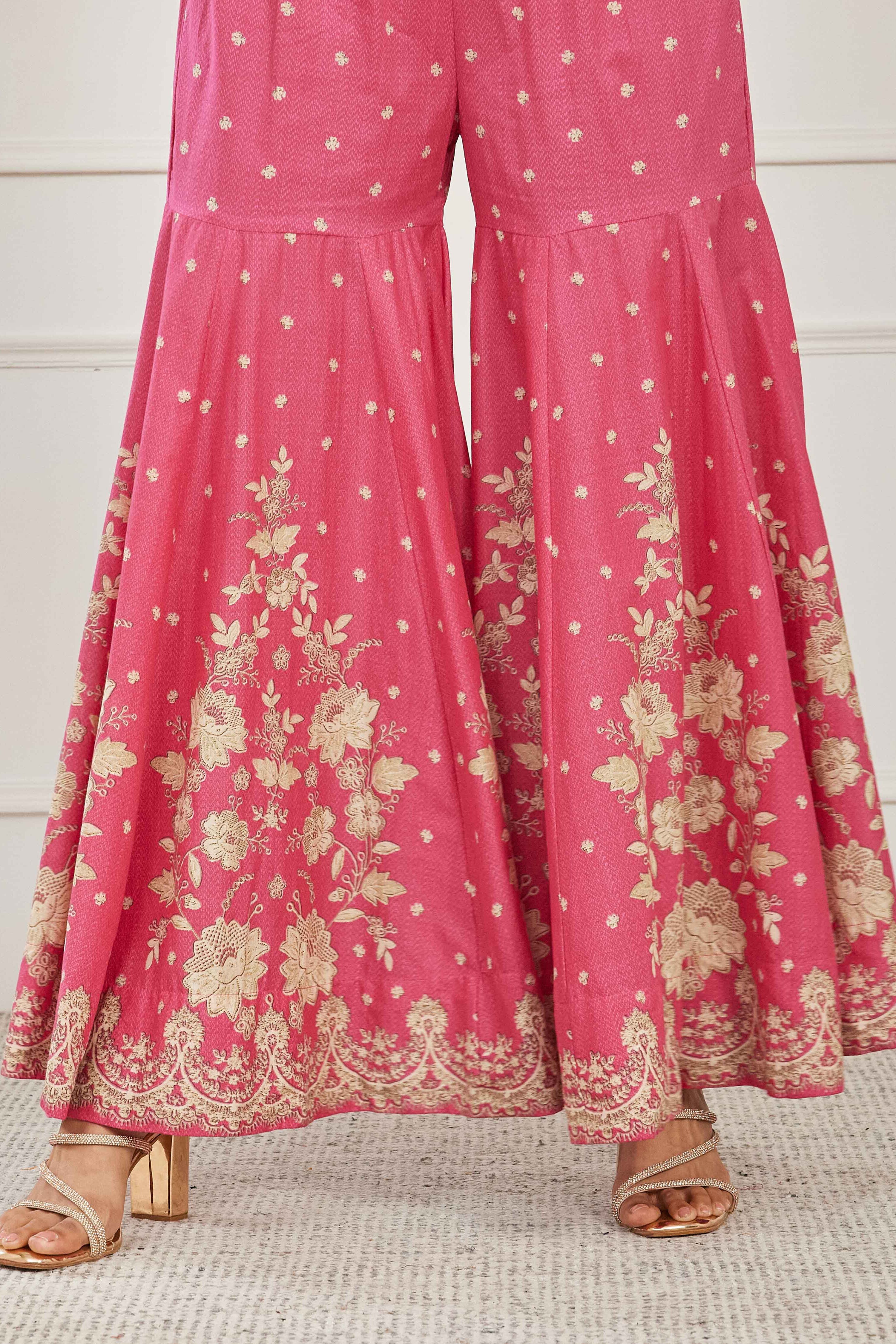 Pink Cotton Peplum Printed Garara Suit Set image number 3