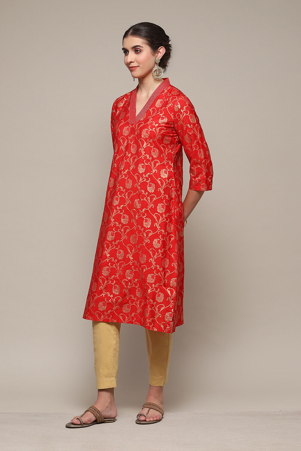 Red Poly Viscose Straight Printed Kurta image number 2