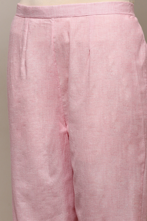 Pink Cotton Embroidered Unstitched Suit set image number 3