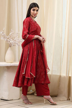 Red Printed Angrakha Style Anarkali Suit Set image number 5